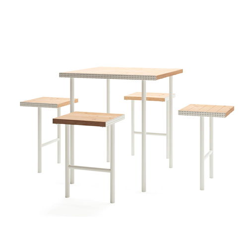 Moderne Tisch- und Stuhlkombination - Holmen - Københagen Outstanding - für Außenbereich / Lärche / pulverbeschichteter Stahl