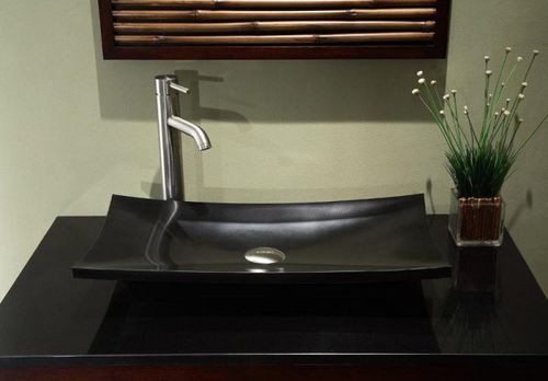 Aufsatzwaschbecken - JET BLACK GRANITE - INDIA STONE EXPORT - Verbundwerkstoff / Einzel / rechteckig