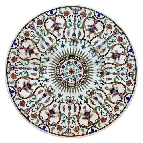 Marmortischplatte - WHITE INLAID  - INDIA STONE EXPORT