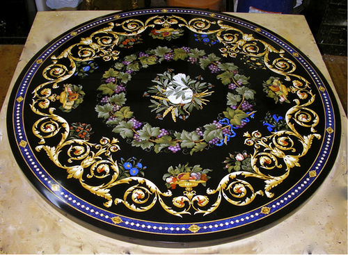 Moderner Tisch - Black inlay - INDIA STONE EXPORT - Marmor / Gestell aus Metall / rund