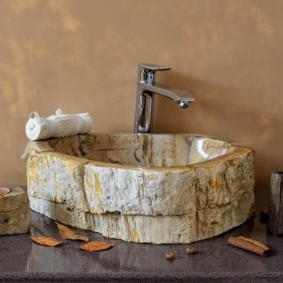 Einbauwaschbecken - PETRIFIED WOOD  - INDIA STONE EXPORT - Verbundwerkstoff / Einzel / rund