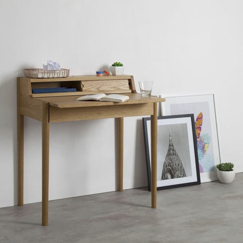 Moderner Sekretär - Leonie  - LITOOC - Holzfurnier / Weißeiche / mit Regal