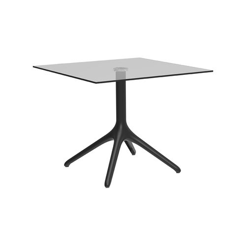 Moderner Tisch - Uni Glass XL 73 - MOWEE - Glas / Gestell aus lackiertem Aluminium / rund
