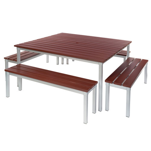 Moderne Tischgarnitur - ENVIRO - GOPAK - Aluminium / Verbundmaterial aus Holz / Garten