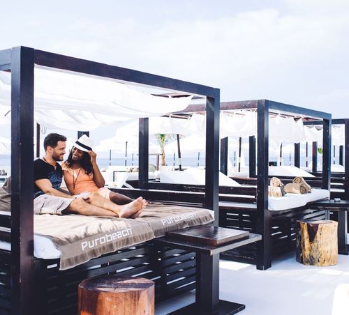 Teakholz-Pavillon - PUROBEACH - Beach Concept - Stoffdach / mit Holzstruktur / für Gewerbegebrauch