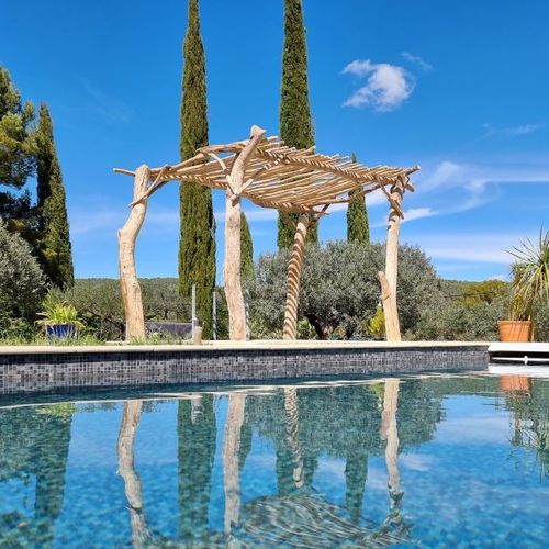 Selbsttragende Pergola - BOIS FLOTTÉ - Beach Concept - Holz / mit Stoffüberdachung / Holzdach