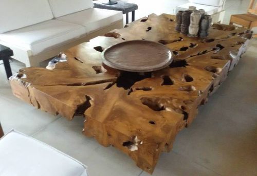 Moderner Couchtisch - ROOT - Beach Concept - Teakholz / Gestell aus Massivholz / rechteckig