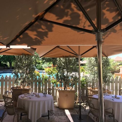 Sonnenschirm mit Zentralmast - Terrasse  - MOUSSES ETOILES - Acrylgewebe / Sunbrella® / Aluminium