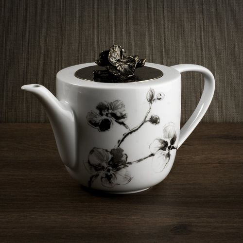 Porzellan-Teekanne - BLACK ORCHID - Michael Aram - Edelstahl / für Privatgebrauch