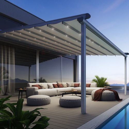 Selbsttragende Pergola - Termo Express - angebaut / Aluminium / mit Stoffüberdachung