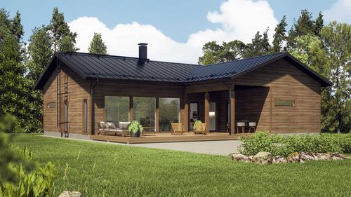 Haus aus Massivholz-Block - RUSKO 166 - Kuusamo Hirsitalot Oy - Modul / modern / ebenerdig