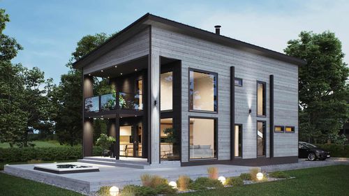 Haus aus Massivholz-Block - USVA 151 - Kuusamo Hirsitalot Oy - Modul / modern / 2-Etagen