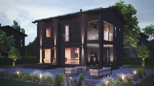 Haus aus Massivholz-Block - SYSI 132 - Kuusamo Hirsitalot Oy - Modul / modern / 2-Etagen
