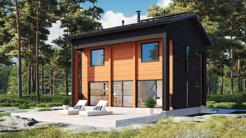Haus aus Massivholz-Block - PIHKA 124 - Kuusamo Hirsitalot Oy - Modul / modern / 2-Etagen
