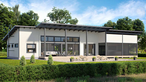 Haus aus Massivholz-Block - SAARI 179 - Kuusamo Hirsitalot Oy - Modul / modern / ebenerdig