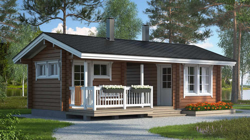 Haus aus Massivholz-Block - SUOMELA 22 - Kuusamo Hirsitalot Oy - Modul / modern / ebenerdig