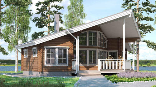 Haus aus Massivholz-Block - NUUNA 49 - Kuusamo Hirsitalot Oy - Modul / modern / ebenerdig