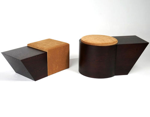 Moderner Hocker - OSCAR &amp; SOPHIA - Jason Mizrahi Designs - Stoff / Eiche / Gestell aus Eiche