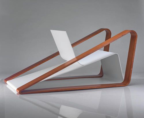 Sessel / originelles Design - A VOLARE - Jason Mizrahi Designs - pulverbeschichteter Stahl / Ahornholz / weiß