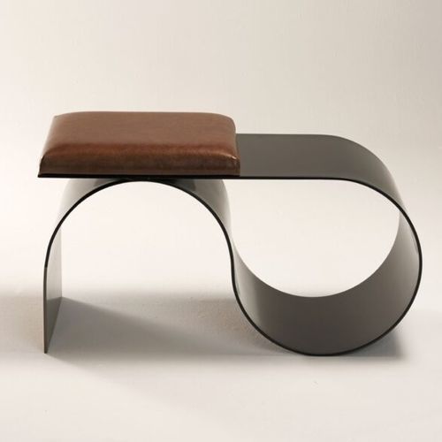 Hocker / originelles Design - SIA - Jason Mizrahi Designs - Leder / Gestell aus Aluminium / Gestell aus Bronze