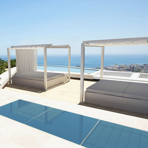 Selbsttragende Pergola - CLIMA 120  - gaviota - Aluminium / mit orientierbaren Lamellen