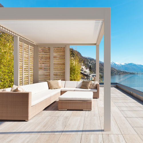 Selbsttragende Pergola - CANOP&Eacute;E - Volets Thiebaut - angebaut / Holz / thermolackiertes Aluminium