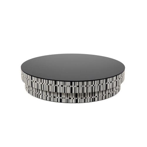Moderner Couchtisch - ENIGMA - HESSENTIA | Cornelio Cappellini - Glas / Gestell aus Furnierholz / rund