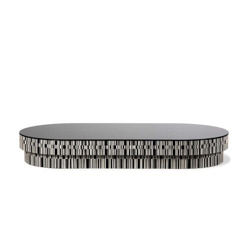 Moderner Couchtisch - ENIGMA - HESSENTIA | Cornelio Cappellini - Glas / Gestell aus Furnierholz / oval