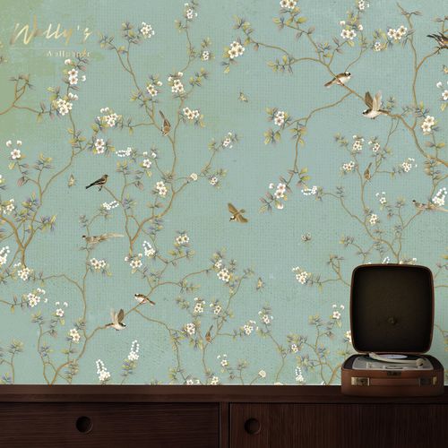 Moderne Tapete - CHINOISERIE THEME  - Wally's - Blumenmotiv / weiß / grün