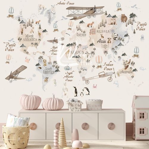 Moderne Tapete - ANIMALS  - Wally's - Kartenmotiv / grau / braun