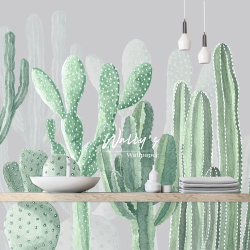Moderne Tapete - CACTUS - Wally's - Naturmotiv / grau / grün