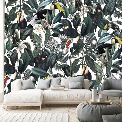 Moderne Tapete - NEO BIRDS  - Wally's - Naturmotiv / grün / für Wohnbereich