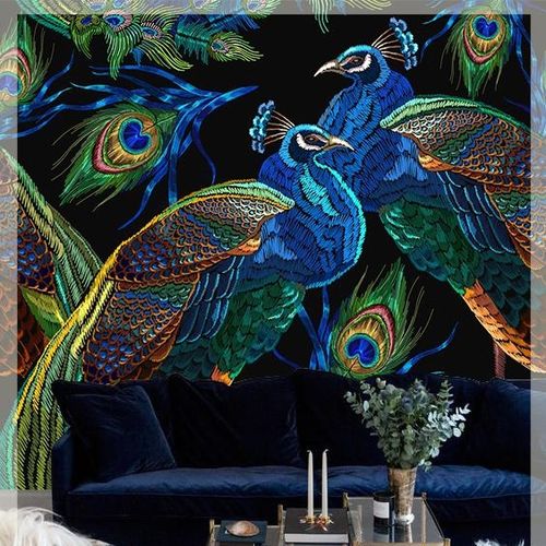 Moderne Tapete - PEACOCK POINTY  - Wally's - Tiermuster / Streifenmuster / blau