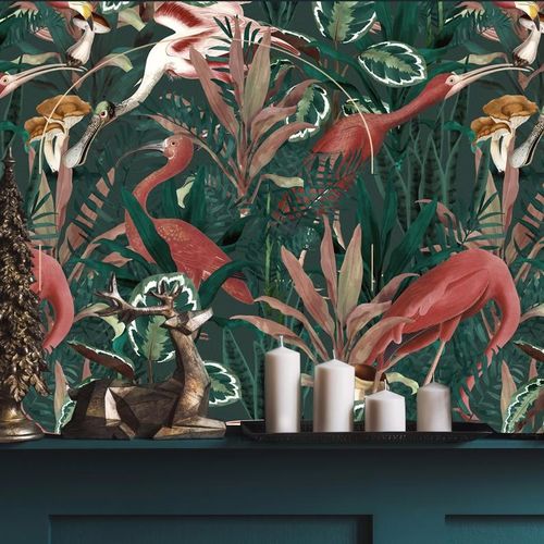 Moderne Tapete - BURGUNDY BIRDY  - Wally's - Naturmotiv / grün / rot