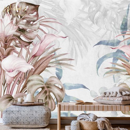 Moderne Tapete - CURCUM TROPICAL  - Wally's - Motiv / grau / blau