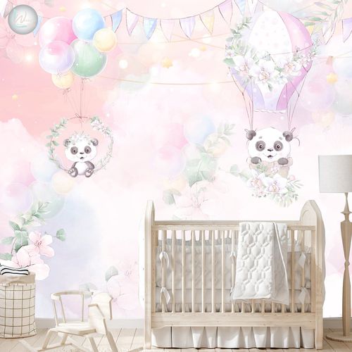 Moderne Tapete - CUTE PANDA - Wally's - Kindermotiv / himmelblau / Farb