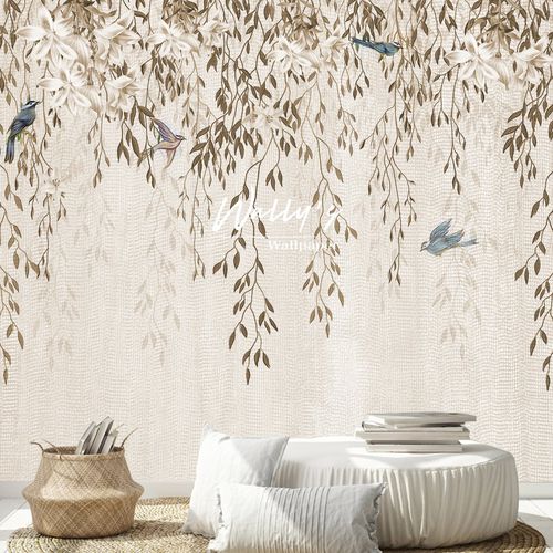Moderne Tapete - FLORASION BIRDS  - Wally's - chinesisches Motiv / grau / grün