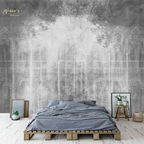 Moderne Tapete - MELLOW GOTHIC  - Wally's - Streifenmuster / grau / grün
