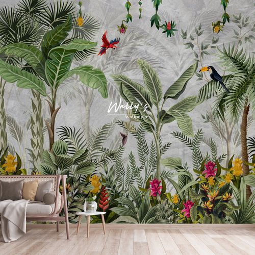 Moderne Tapete - MONO TROPICS  - Wally's - Naturmotiv / grau / grün
