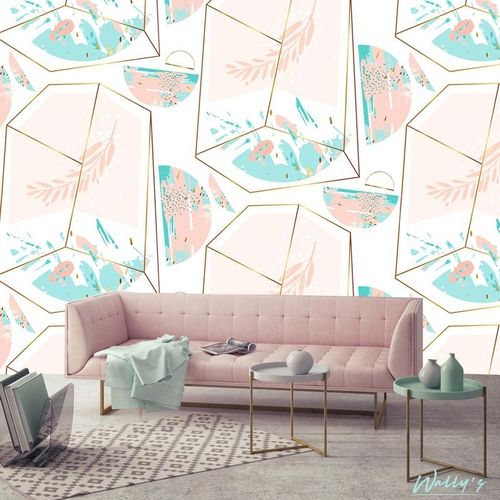 Moderne Tapete - ABSTRACT PASTELS  - Wally's - geometrisches Muster / weiß / grün