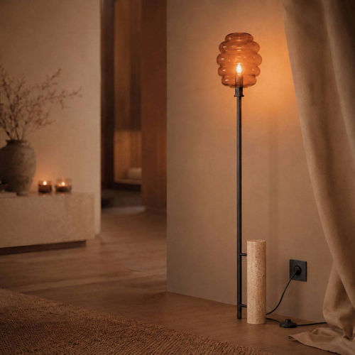 Bodenlampe - ECHOS - s.LUCE - Metall / Glas / Travertin