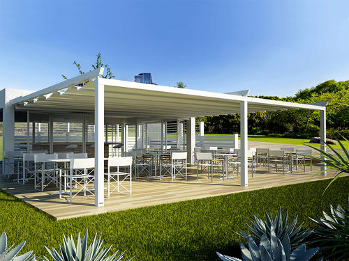 Angebaute Pergola - Stylex alterna - AMA sun protection industries - thermolackiertes Aluminium / PVC Faltdach / motorisiert