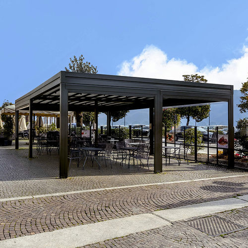 Selbsttragende Pergola - Flat - AMA sun protection industries - thermolackiertes Aluminium / PVC Faltdach / motorisiert