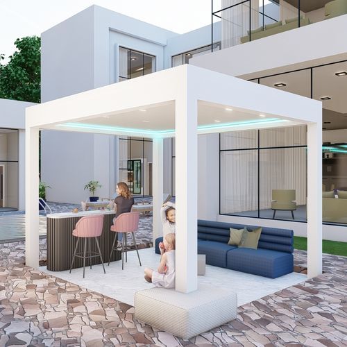 Selbsttragende Pergola - Biocompact - ROYAL CLASS TENTE - Glas / Aluminium / mit orientierbaren Lamellen