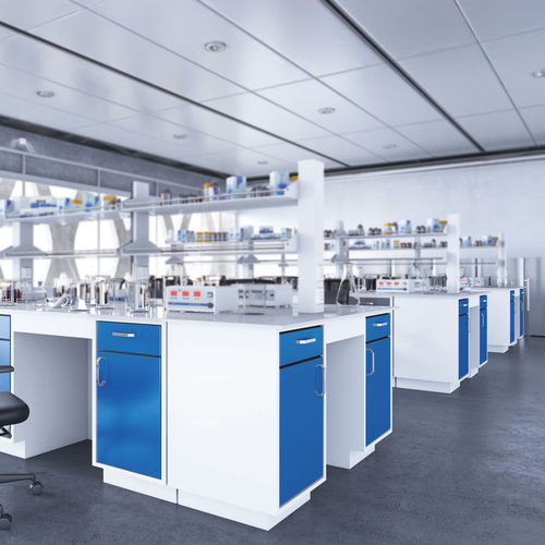 Moderner Arbeitstisch - DEBO-LABENCH-05 - DEBO - HPL / Gestell aus Laminat / rechteckig