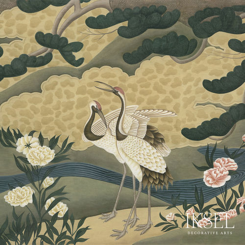 Moderne Tapete - SC106 Japanese Cranes Original - Iksel Decorative Arts - Naturmotiv / Blumenmotiv / Panorama