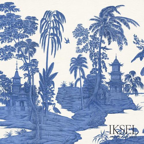 Tapete / chinesisches Motiv - SC134 Exotic Chinoiserie Blue & White - Iksel Decorative Arts - modern / Vinyl / Naturmotiv