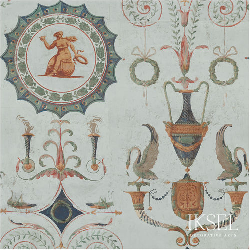 Moderne Tapete - RW410 Directoire Medallions - Iksel Decorative Arts - Glasfaser / Vinyl / PVC