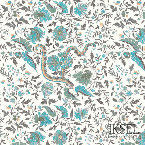 Moderne Tapete - RW306 Indienne cr53 Turquoise - Iksel Decorative Arts - Glasfaser / Vinyl / PVC