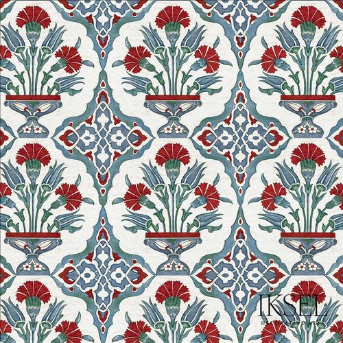 Klassische Tapete - RW108 IZNIK CARNATION BOUQUET - Iksel Decorative Arts - Glasfaser / Vinyl / geometrisches Muster